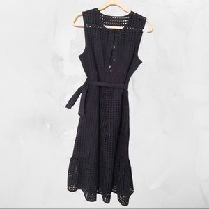 J. Crew Navy Blue Eyelet Tie Dress